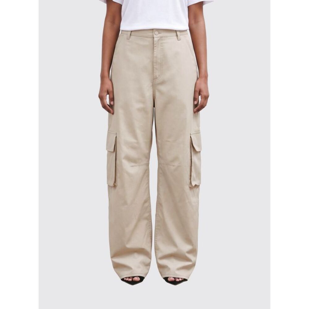 Balenciaga Women Balenciaga High-Waisted Wide-Leg Cargo Trousers In Beige Cotton